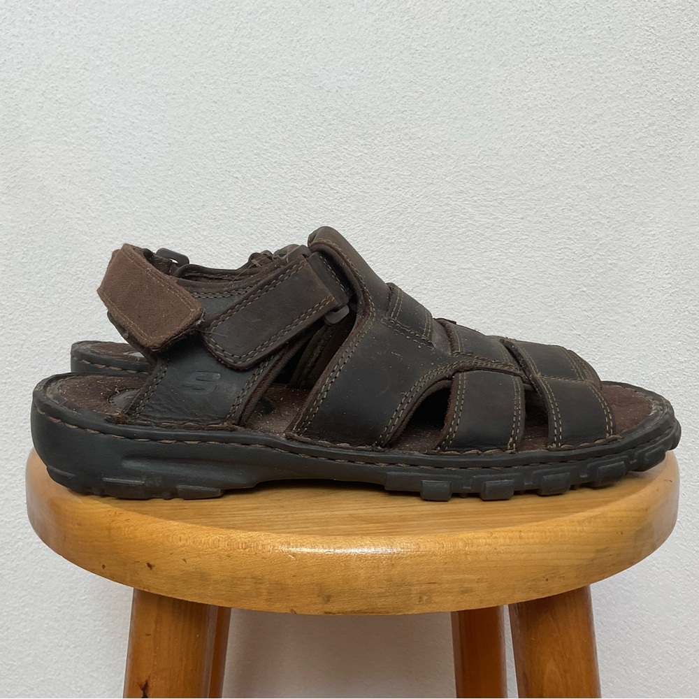 Men's Skechers Brown Leather Chunky Strap Fisherman Sandals Size 9 Summer